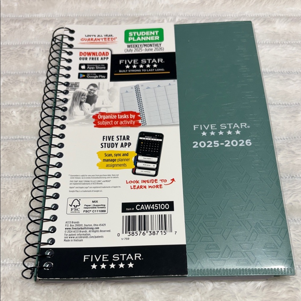 Five Star Student Planner 2025–2026 | Weekly Monthly | Green | NEW